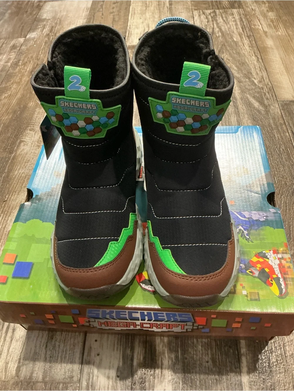 Skechers Minecraft Kids Black, Brown & Green Rain/Snow Boots Size 3.5